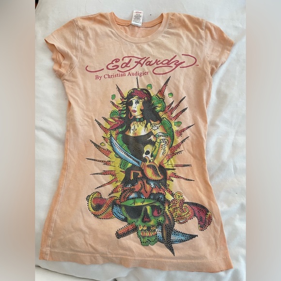 Ed Hardy Tops Vintage Ed Hardy Tshirt In Orange Poshmark